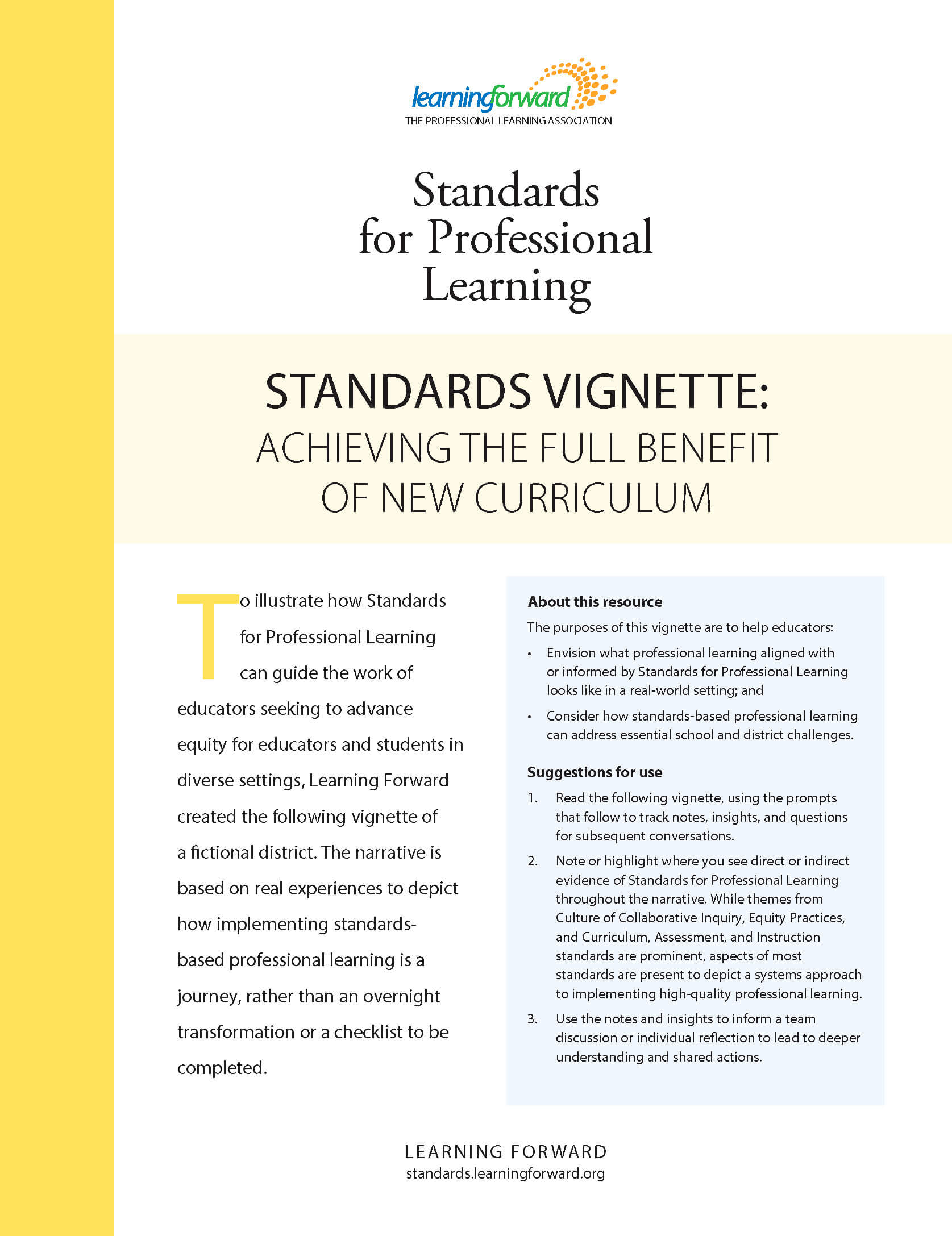 COVER image from STANDARDS VIGNETTE: ACHIEVING THE FULL BENEFIT OF NEW CURRICULUM